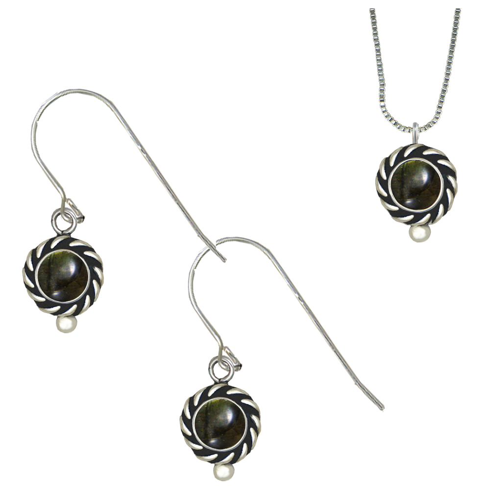 Sterling Silver Petite Necklace Earrings Set Spectrolite
